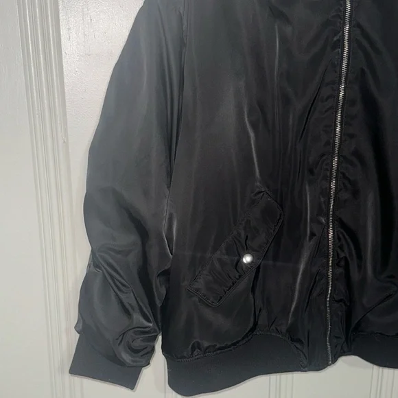 Black Bomber Jacket with Silver Zipper by Sincerely Jules - Size XL - Picture 3 of 9